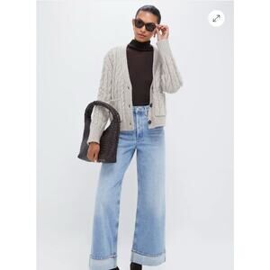 NWT Tuckernuck Arthur Cable Knit Cardigan Sweater Gray Wool Blend Cropped XXL